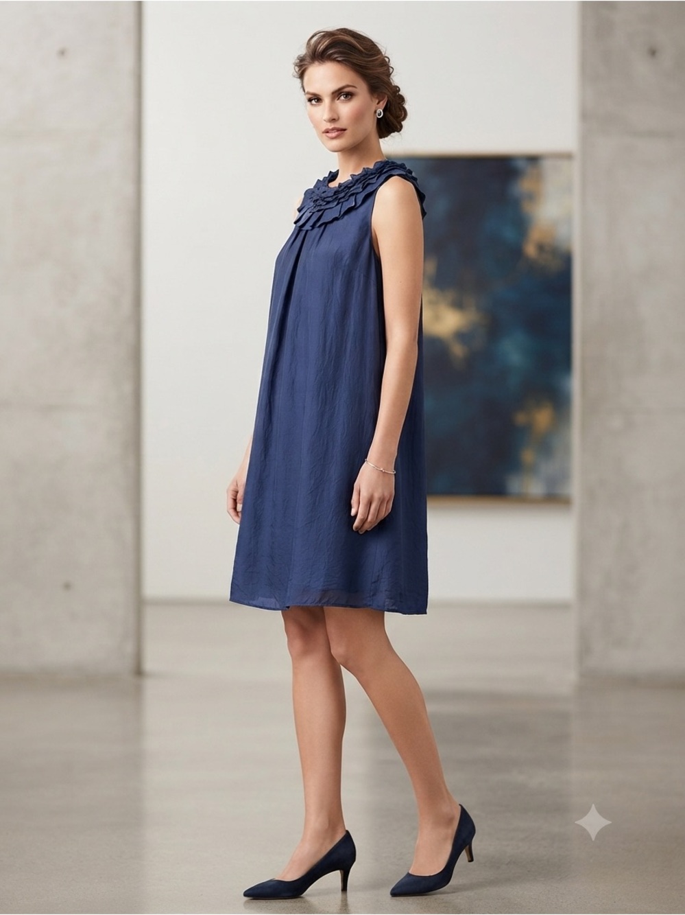 Dialogue Silk Sleeveless Dress in Royal Blue